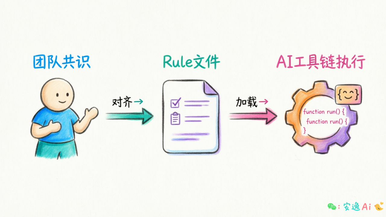 规范落地链路图:从团队共识→Rule文件→AI工具链执行