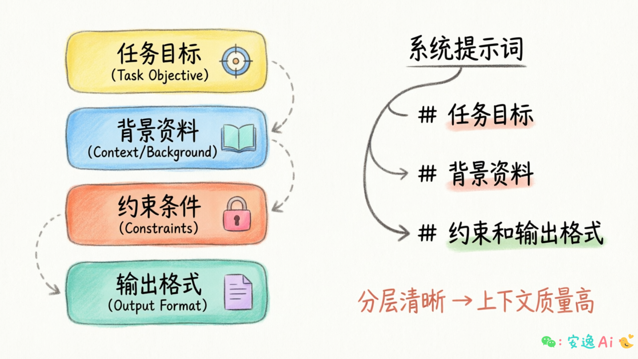 系统提示分层组织示例,Markdown标题结构