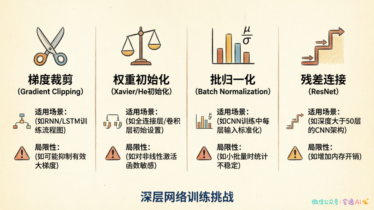 表格对比四种解决方案的核心思想、适用场景和局限性