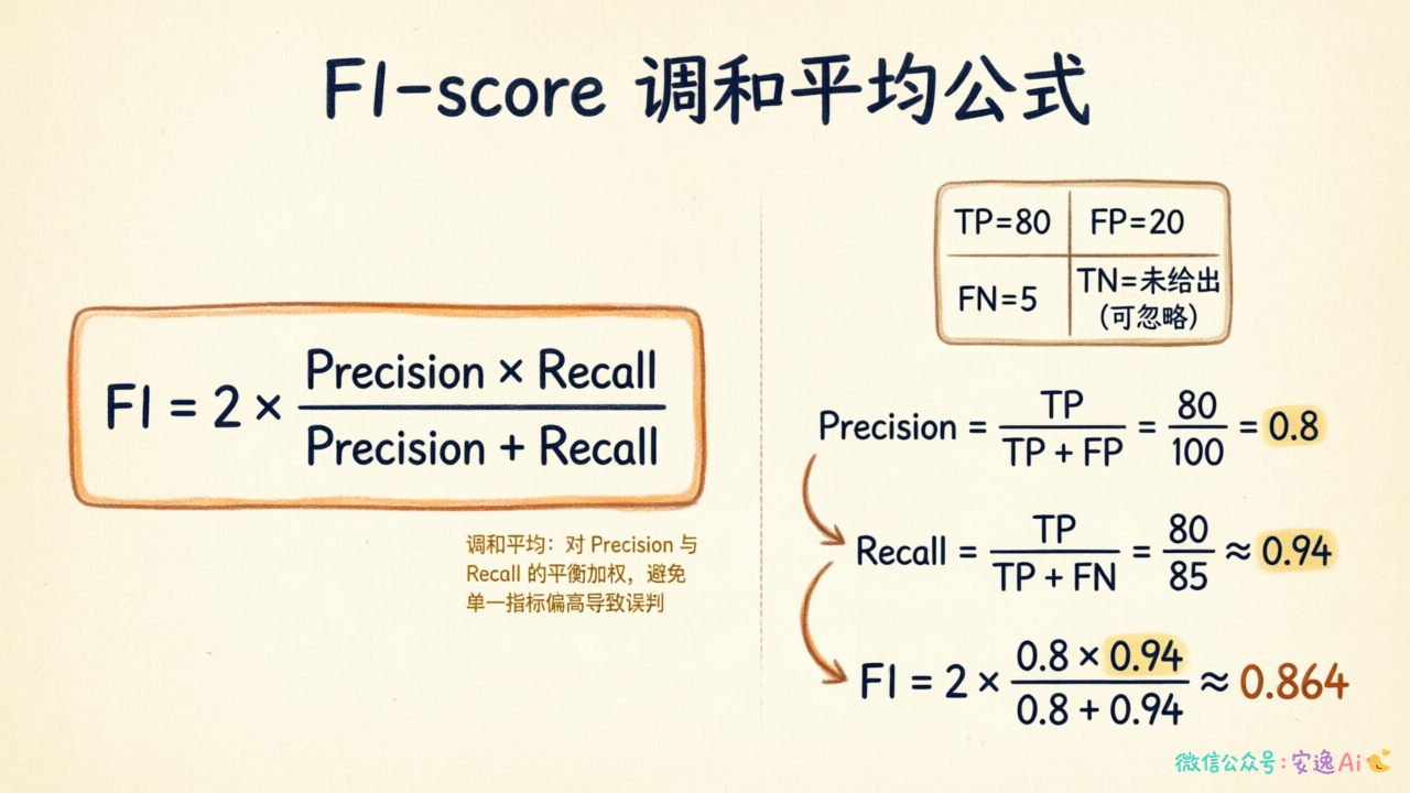 F1-score调和平均公式及数值计算示例