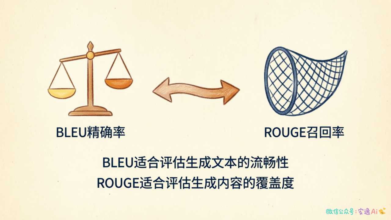 BLEU精确率与ROUGE召回率的互补关系对比