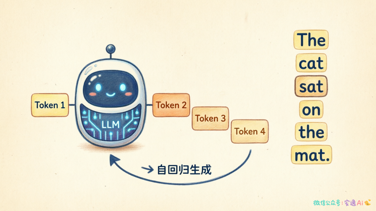解码阶段循环生成 token 的自回归过程