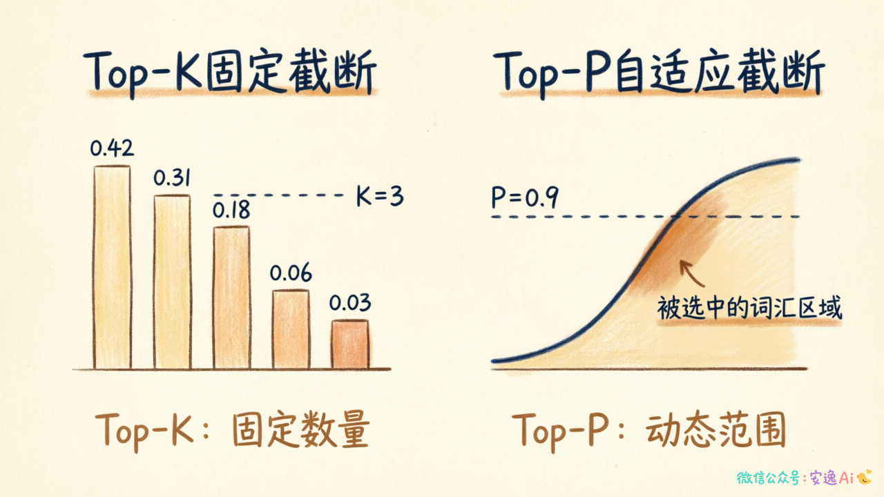 Top-K固定截断和Top-P自适应截断的实现方式对比