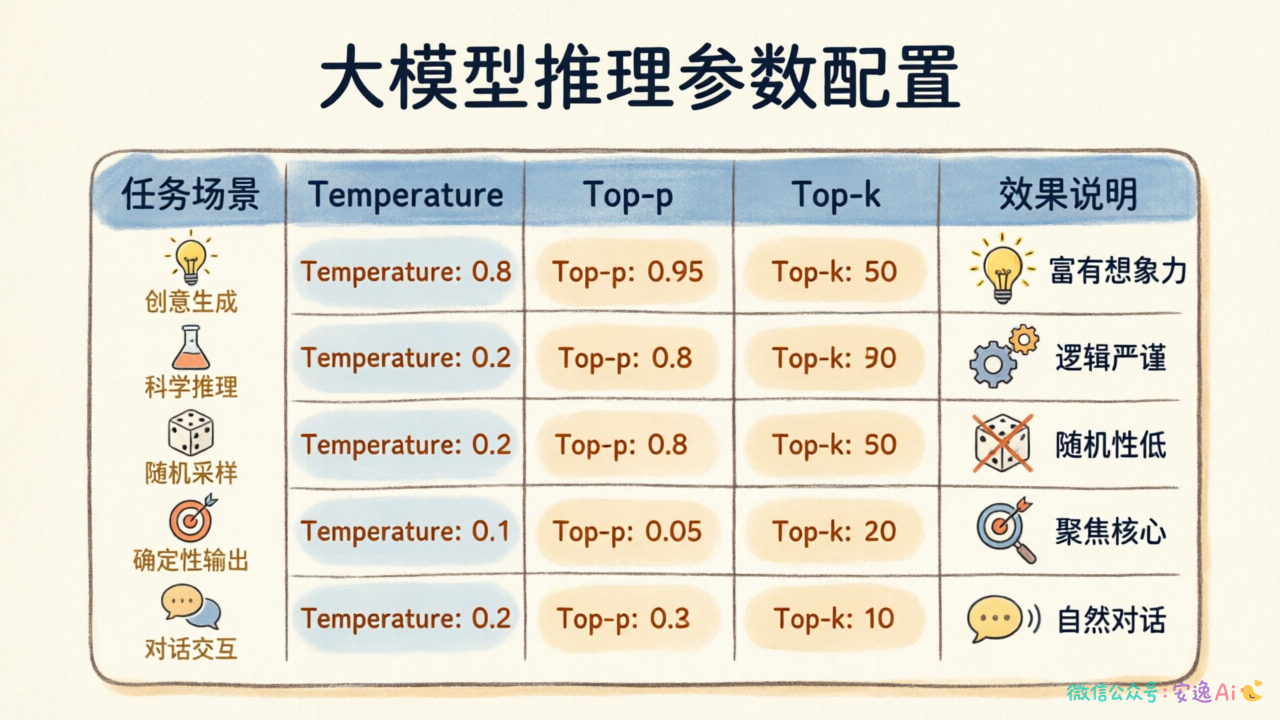 不同任务场景下的参数配置推荐表
