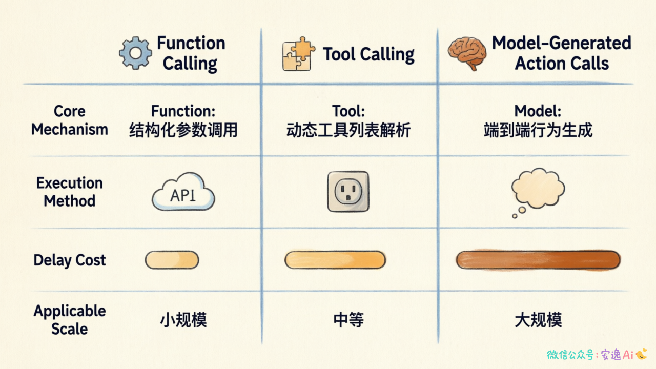 三种模式横向对比表格,列出核心机制、执行方式、延迟成本、适用规模等维度