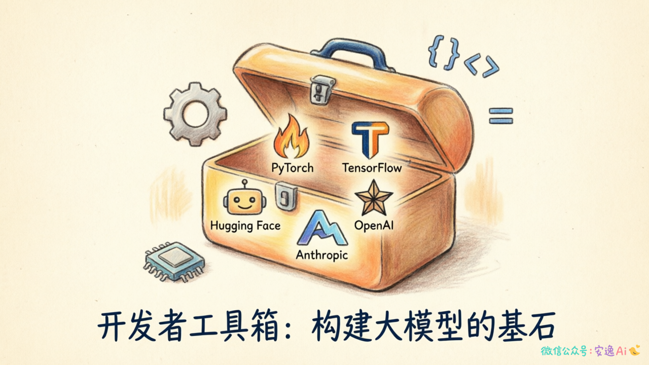 开发者工具箱,展示主流模型库和框架LOGO的集合图