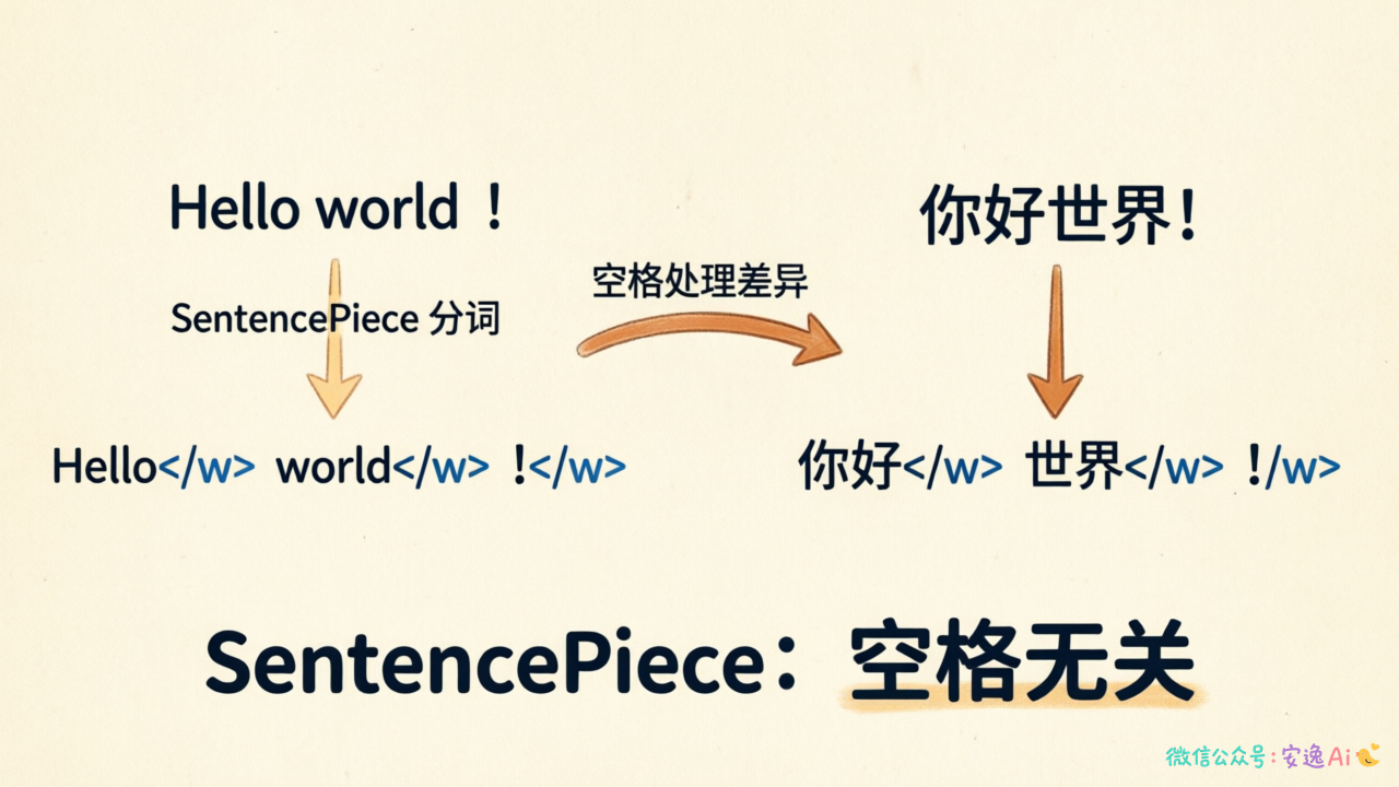 SentencePiece处理英文和中文时的效果对比,突出空格无关特性