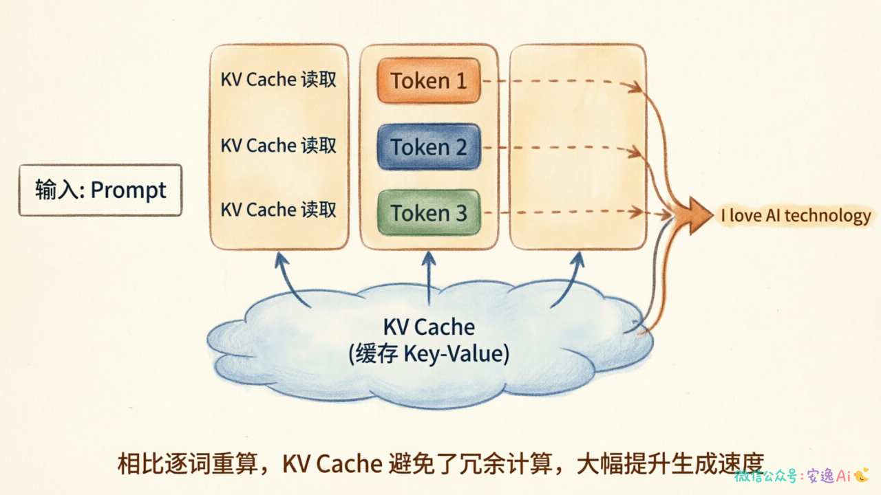 自回归生成的时序图,展示从输入Prompt到逐步生成token1、token2、token3的完整链条