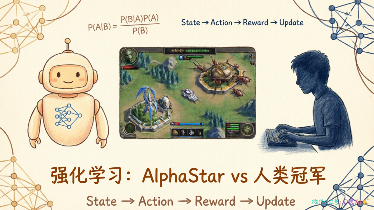 AlphaStar对战星际争霸职业选手的场景图,辅助说明强化学习的强大能力