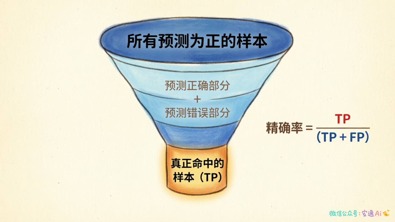 精确率漏斗图,从所有预测为正的样本中过滤出真正命中的