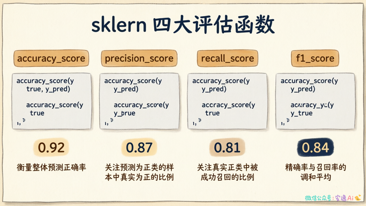 sklearn四个评估函数的使用代码和输出结果对照表