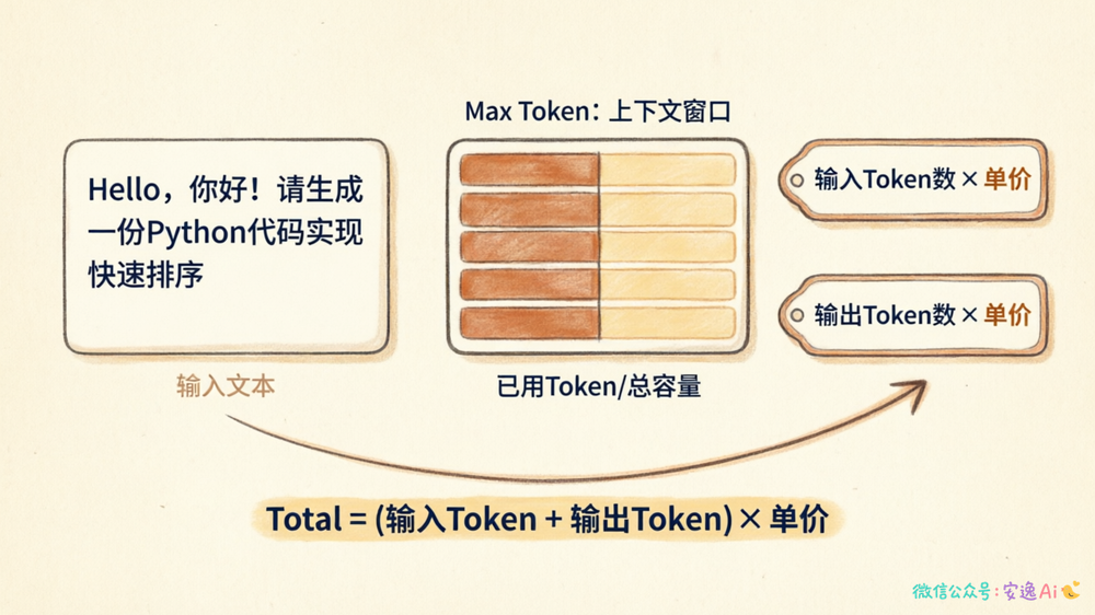 API调用时Token计费流程和上下文窗口容量限制的示意图