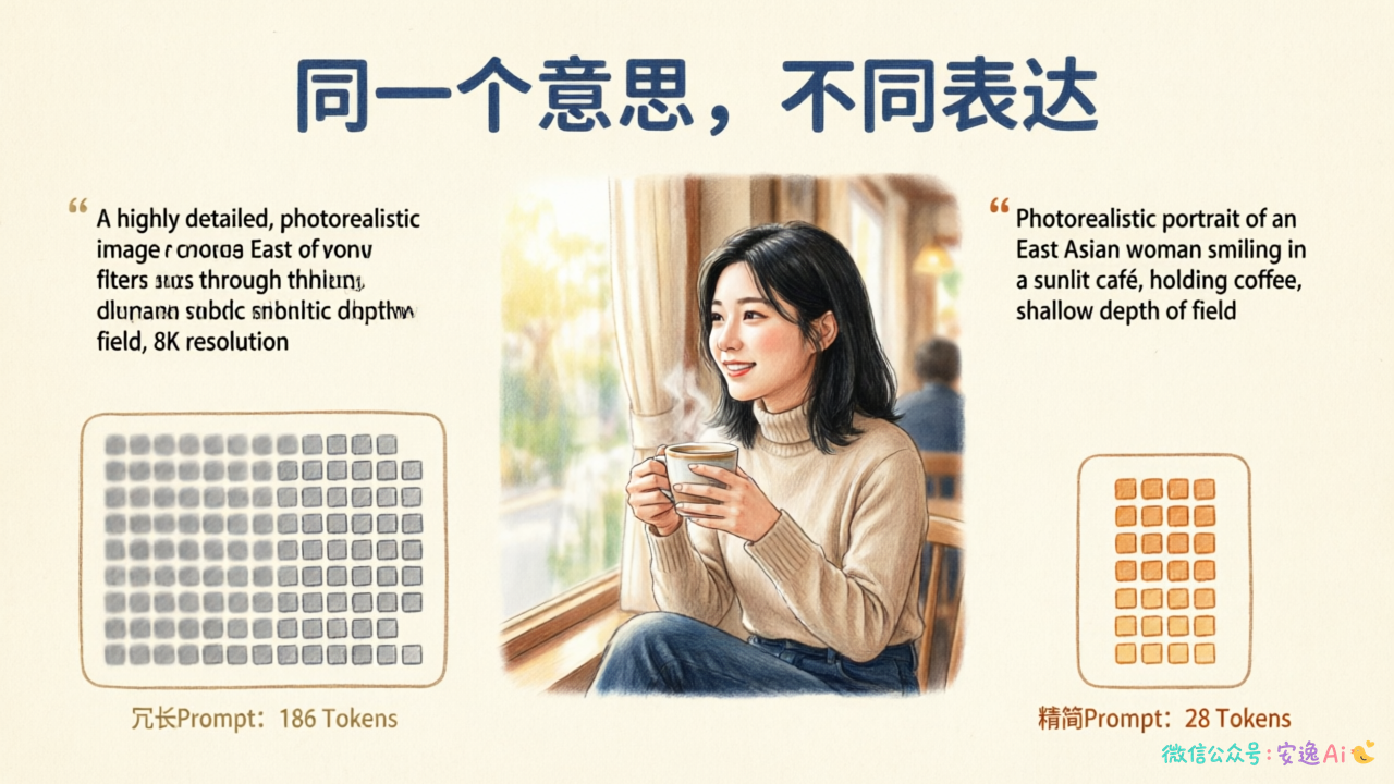 一个冗长Prompt和一个精简Prompt的Token数对比示例