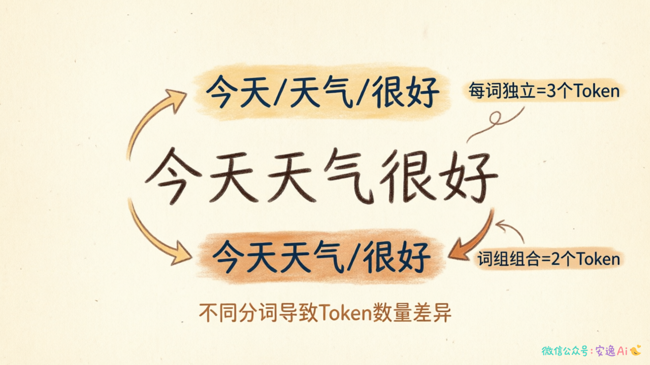 同一中文句子"今天天气很好"展示两种不同分词方式的歧义对比图
