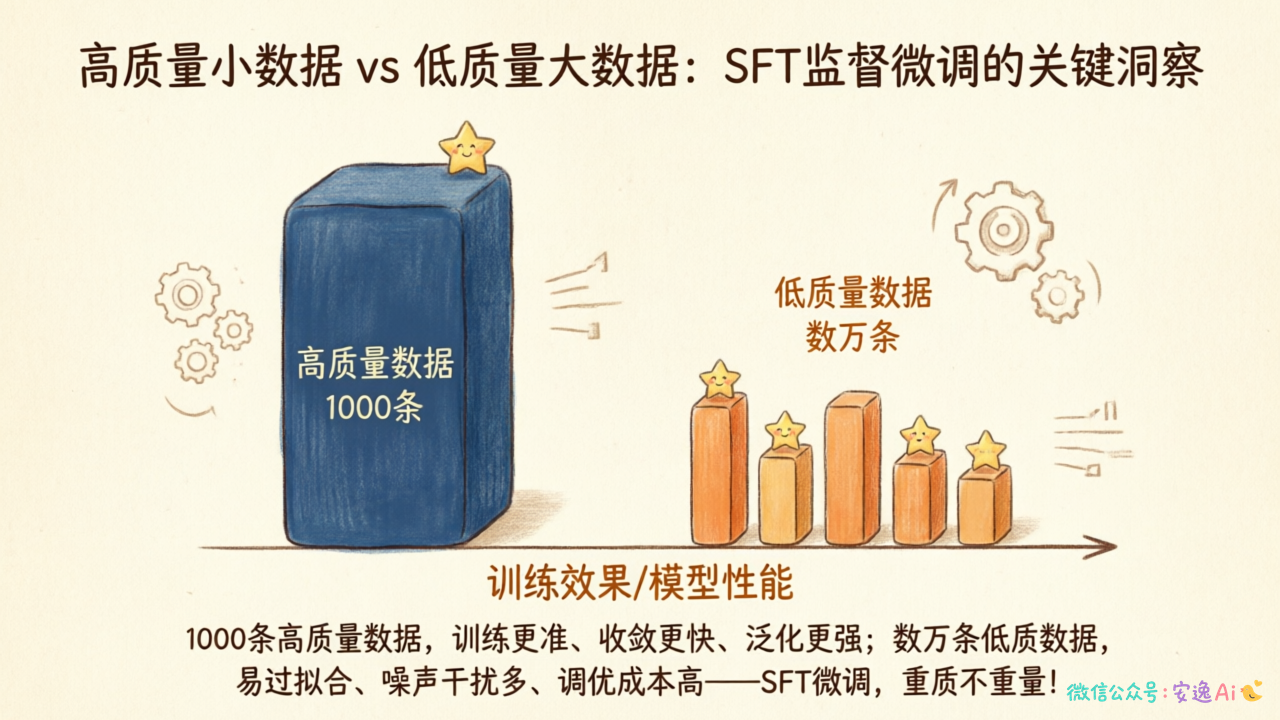 柱状图对比高质量1000条数据与低质量数万条数据的训练效果