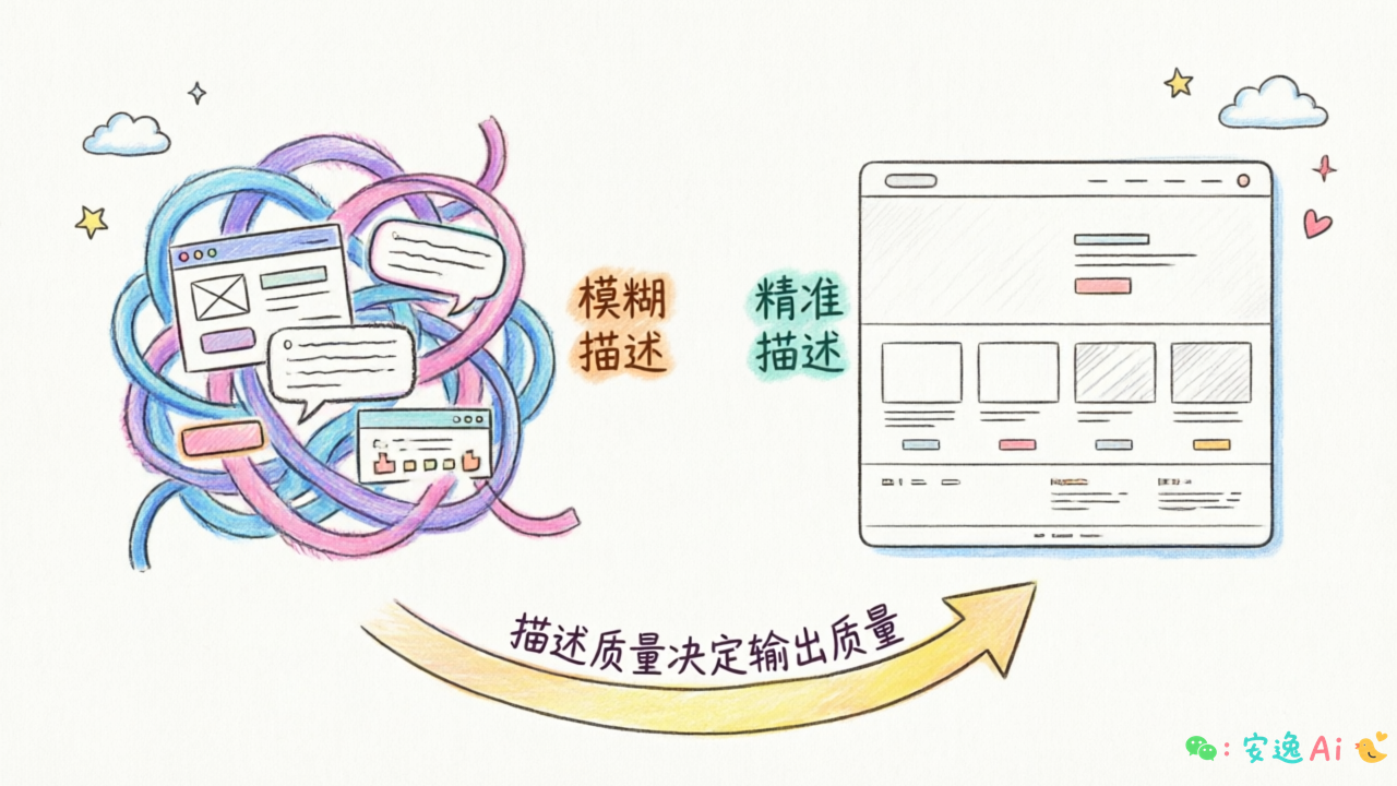 模糊描述 vs 精准描述的效果对比——一团乱麻 vs 整洁网页